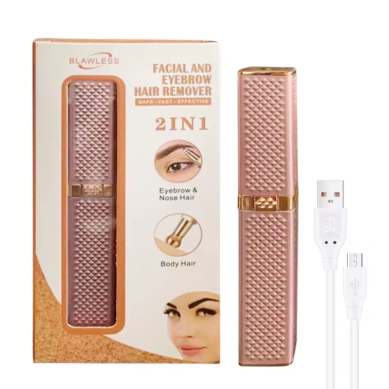 2 in 1 Women'S Electric Epilator USB Charging Portable Hair Remover Bikini Painless Shaver for Women Body Facial Eyebrow Trimmer