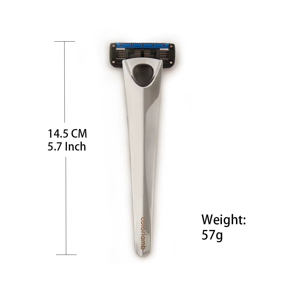 Metal Handle Manual Razor for Men Shaving Barber Classy Silver Color Shaver with 5 Blades Cartridge Set