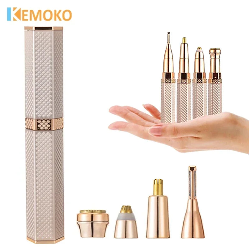 4 in 1 Facial Electric Shaver for Women Eyebrow Trimmer Body Epilator Rechargeable Painless Eyebrow Nose Bikini Hair Epilator