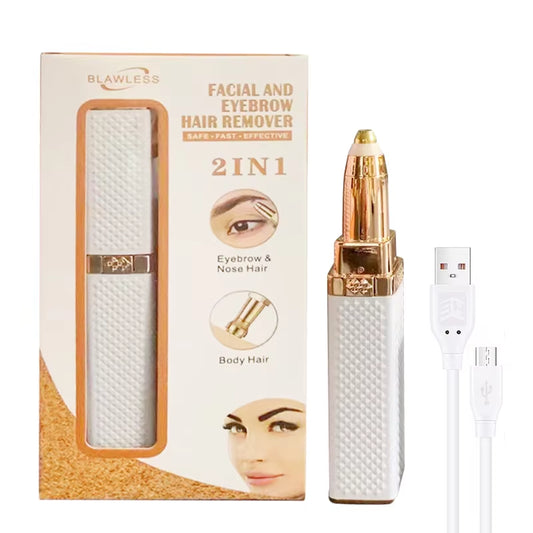 2 in 1 Women'S Electric Epilator USB Charging Portable Hair Remover Bikini Painless Shaver for Women Body Facial Eyebrow Trimmer