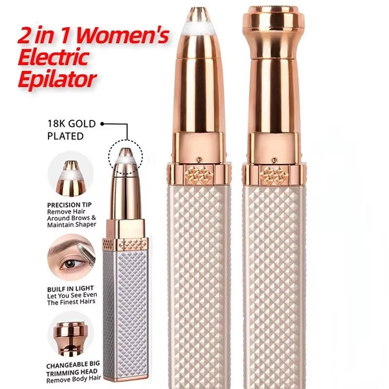 2 in 1 Women'S Electric Epilator USB Charging Portable Hair Remover Bikini Painless Shaver for Women Body Facial Eyebrow Trimmer