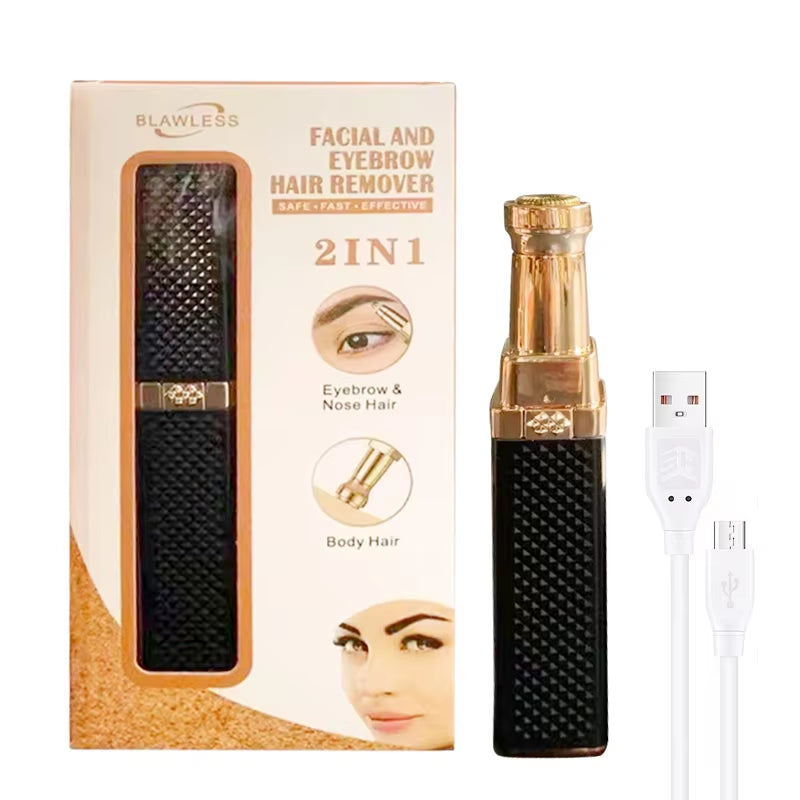 2 in 1 Women'S Electric Epilator USB Charging Portable Hair Remover Bikini Painless Shaver for Women Body Facial Eyebrow Trimmer