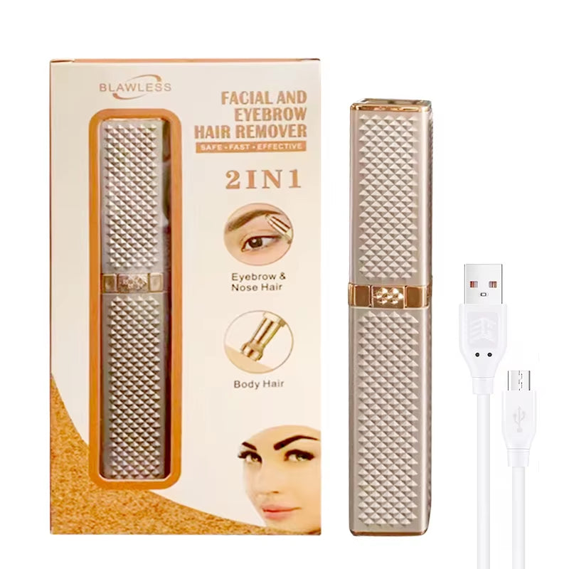 2 in 1 Women'S Electric Epilator USB Charging Portable Hair Remover Bikini Painless Shaver for Women Body Facial Eyebrow Trimmer