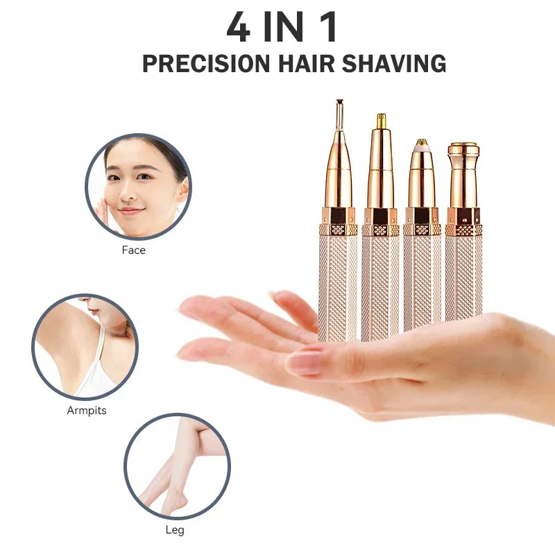 4 in 1 Facial Electric Shaver for Women Eyebrow Trimmer Body Epilator Rechargeable Painless Eyebrow Nose Bikini Hair Epilator